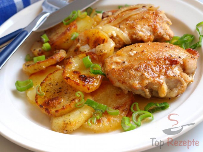Rezept Hähnchenstücke und Kartoffeln mit Sahne überbacken