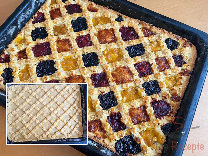 Rezept Leckerer Gitterkuchen mit bunter Marmelade-Füllung