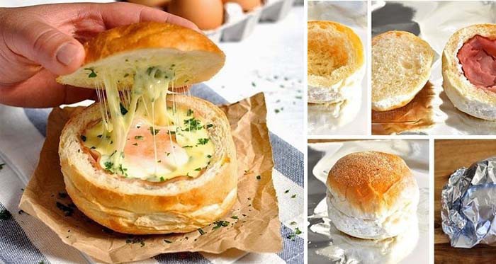 Warme Brötchen mit Ei, Käse und Schinken gefüllt | Top-Rezepte.de